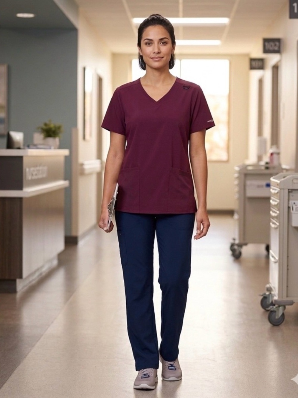 Skechers Barco Stretch Scrub Top Burgundy XXL 2XL